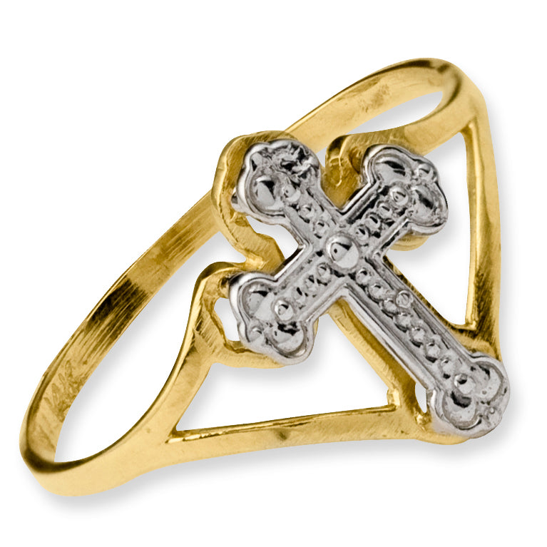 14k and White Rhodium Cross Ring K2054