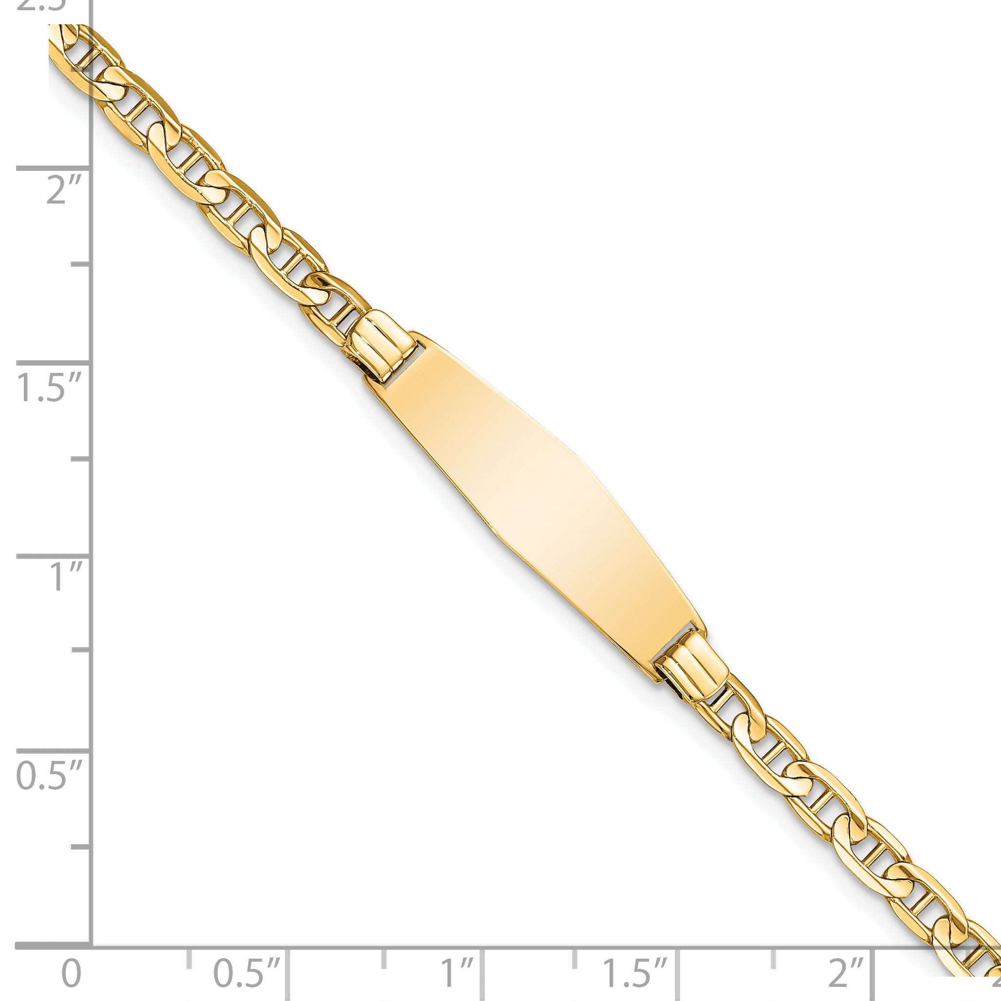 14k Polished Solid Chain/Solid Plate Anchor Link Soft Diamond Shape 24.5x7.5mm Plate 7 inch ID Bracelet LID60C