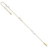 14K Tri-color Open Wavy Links 3-Station 9 inch Plus 1 inch Extender - Total 10 inch Anklet ANK268