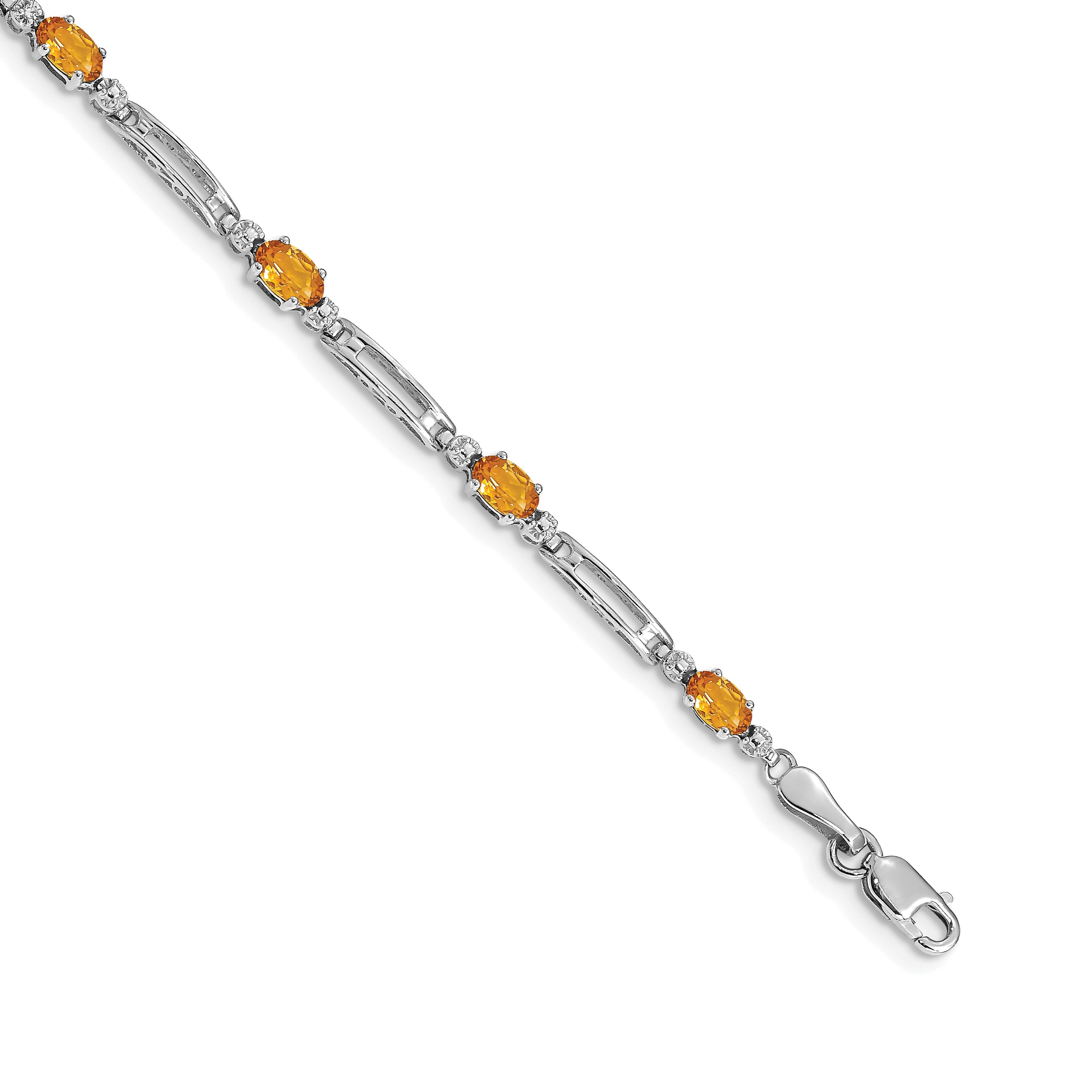 14k White Gold Complete Diamond and Oval Amethyst Fancy Link 7 inch Bracelet BM4492