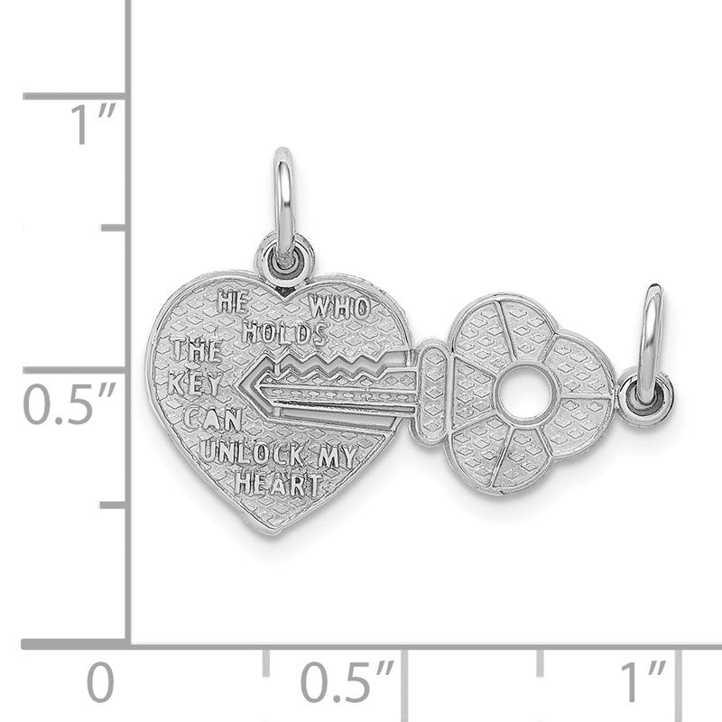 14K White Gold Polished 2-Piece Break-Apart HE WHO HOLDS THE KEY CAN UNLOCK MY HEART Charm WCH2