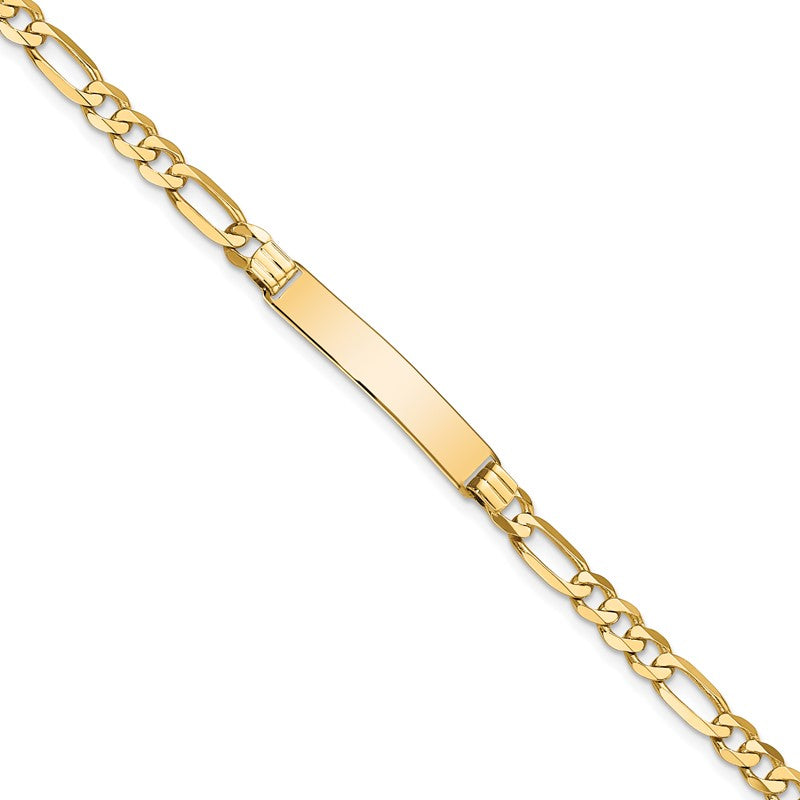 14k Polished Solid Chain/Solid Plate Flat Figaro Link 27.5x5.5mm Plate 7 inch ID Bracelet LID76