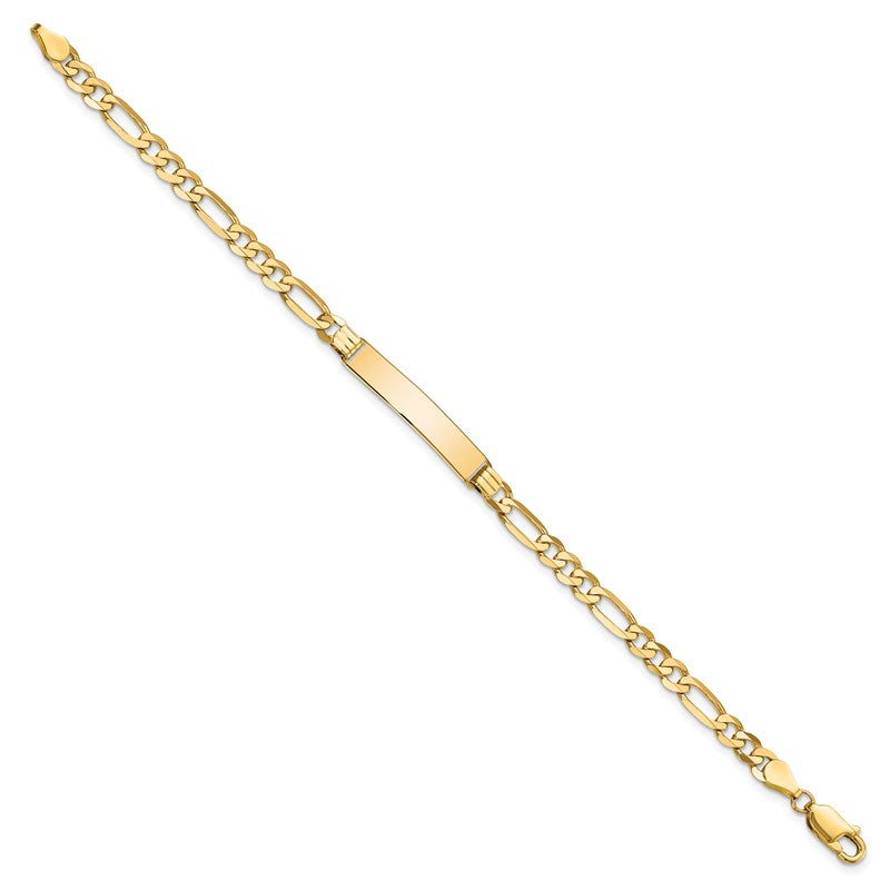 14k Polished Solid Chain/Solid Plate Flat Figaro Link 27.5x5.5mm Plate 7 inch ID Bracelet LID76