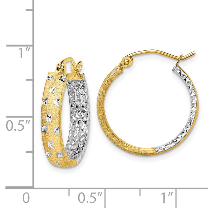 14k w/White Rhodium Satin Polished Diamond-cut In/Out Hoop Earrings TF1575