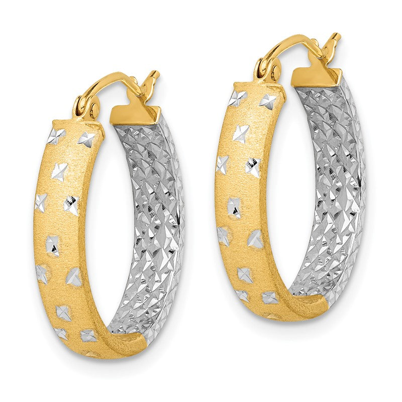 14k w/White Rhodium Satin Polished Diamond-cut In/Out Hoop Earrings TF1575