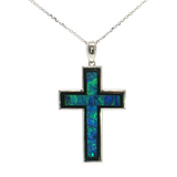 14K White Gold Onyx & Black Opal Cross Pendant