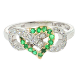 14K Gold Shared Prong Infinity Heart Emerald Diamond Ring