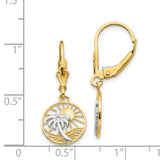 14k and White Rhodium Palm Tree and Sun in Circle Leverback Earrings H1128