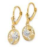 14k and White Rhodium Palm Tree and Sun in Circle Leverback Earrings H1128