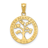 14k Polished ONE FAMILY MANY HEARTS Tree Pendant K5945