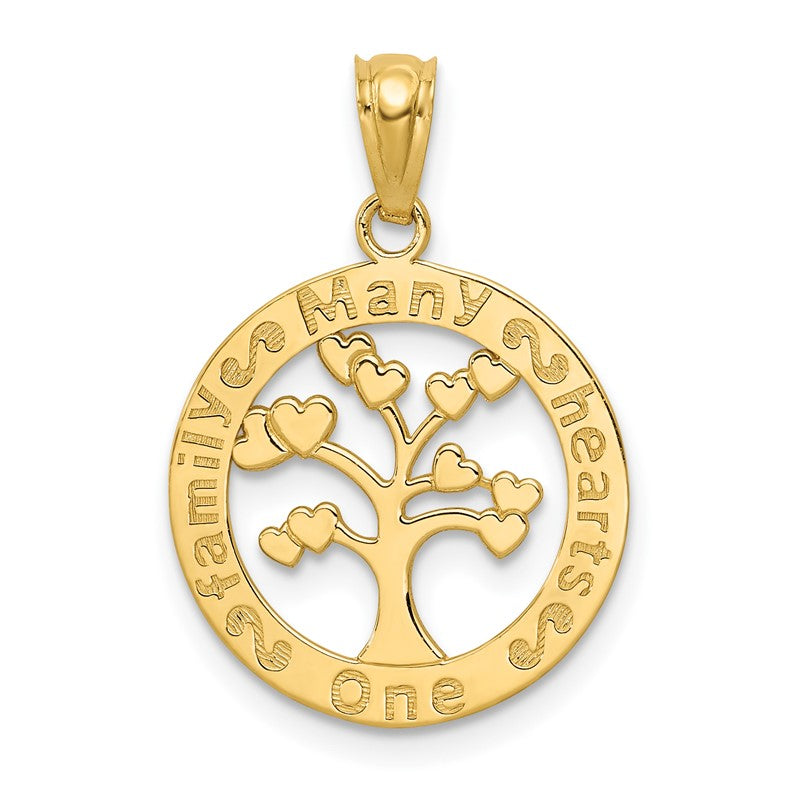 14k Polished ONE FAMILY MANY HEARTS Tree Pendant K5945