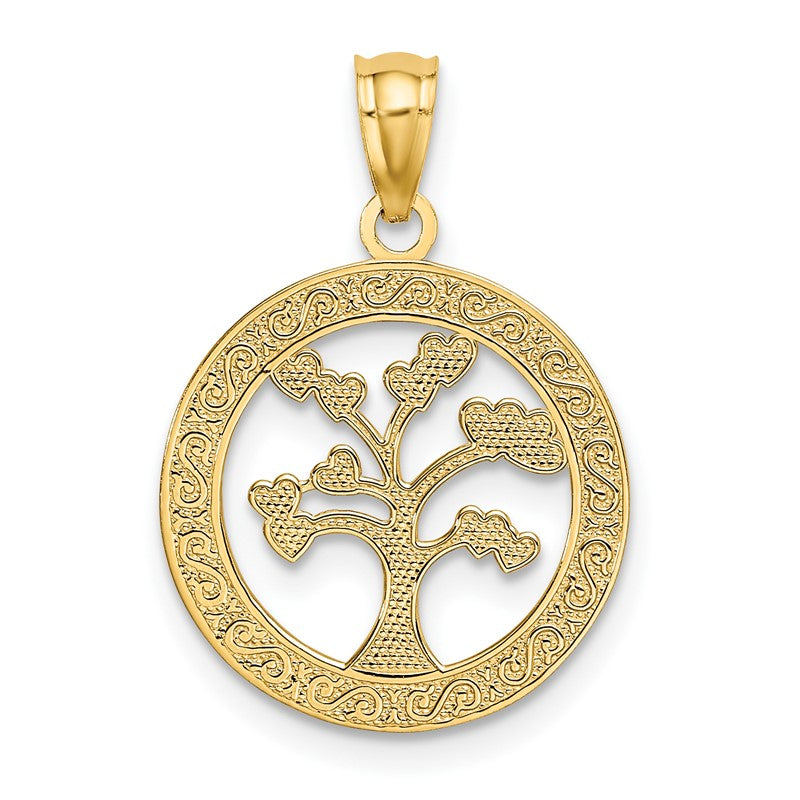 14k Polished ONE FAMILY MANY HEARTS Tree Pendant K5945