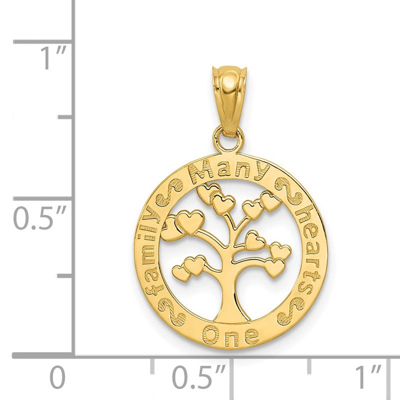 14k Polished ONE FAMILY MANY HEARTS Tree Pendant K5945