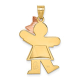 14k Two-tone The Kids Medium Puffed Girl with Bow on Right Engravable Kiss Charm XK233