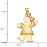 14k Two-tone The Kids Medium Puffed Girl with Bow on Right Engravable Kiss Charm XK233