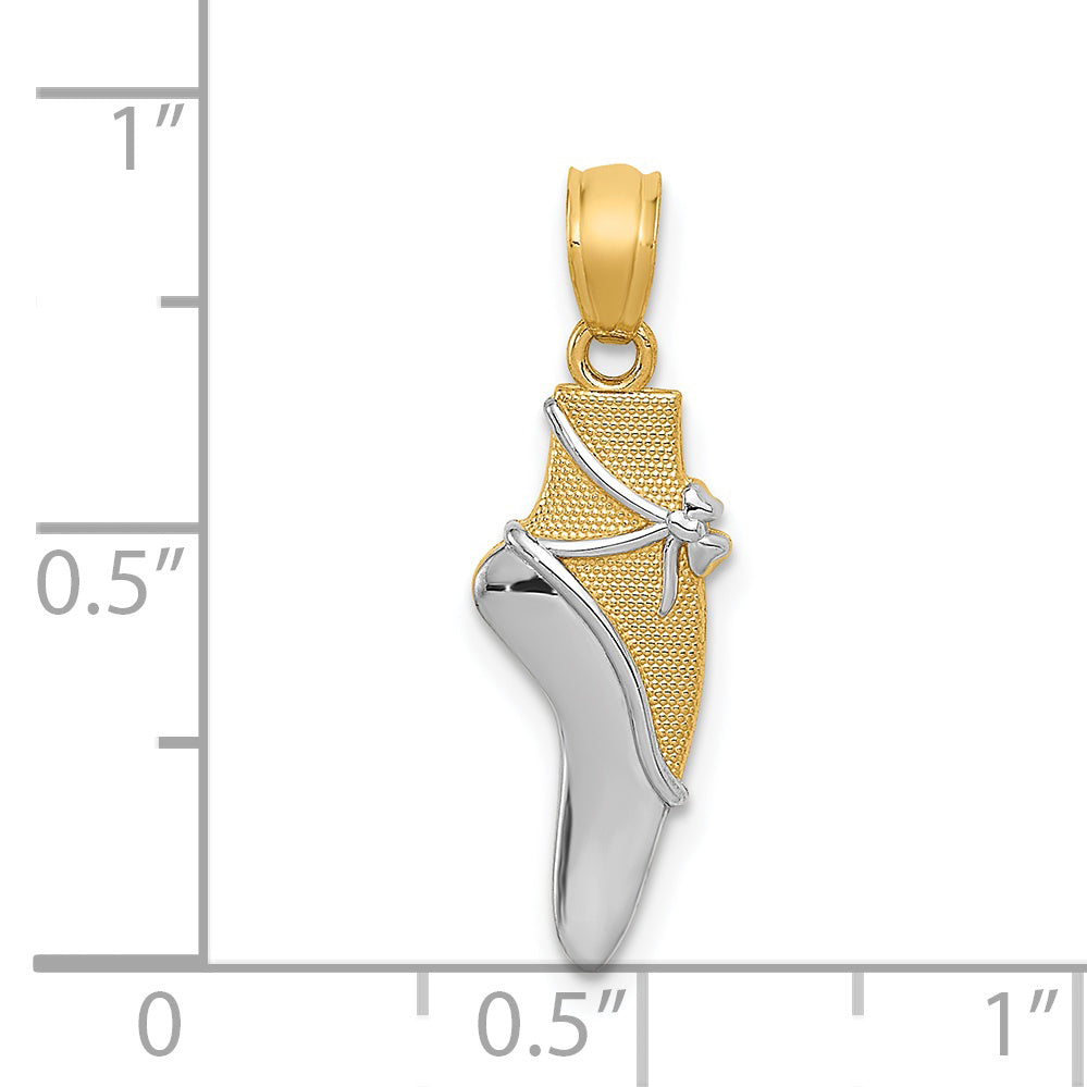 14K and White Rhodium Ballet Shoe Pendant YC524