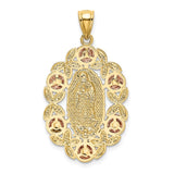 14K Two-Tone with White Rhodium Our Lady Of Guadalupe with Flowers Oval Pendant K6351