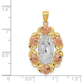 14K Two-Tone with White Rhodium Our Lady Of Guadalupe with Flowers Oval Pendant K6351