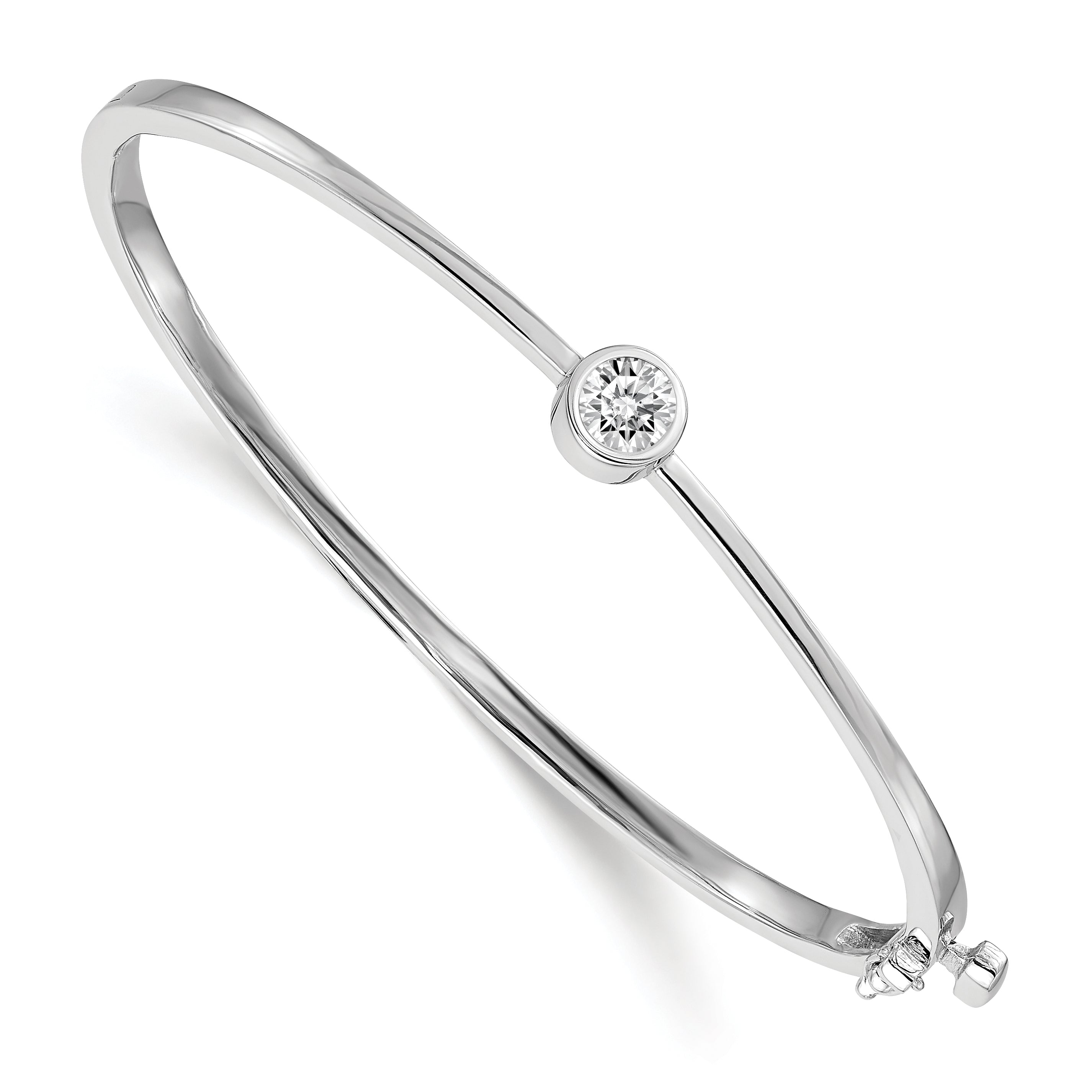 14k White Gold Complete 1/2 carat A Diamond Hinged Oval Bangle Bracelet XB182A