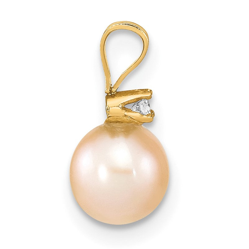 14k 6-7mm Pink Round Freshwater Cultured Pearl and .03 Carat Diamond Pendant XF515