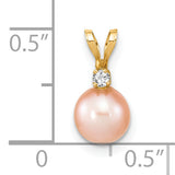 14k 6-7mm Pink Round Freshwater Cultured Pearl and .03 Carat Diamond Pendant XF515