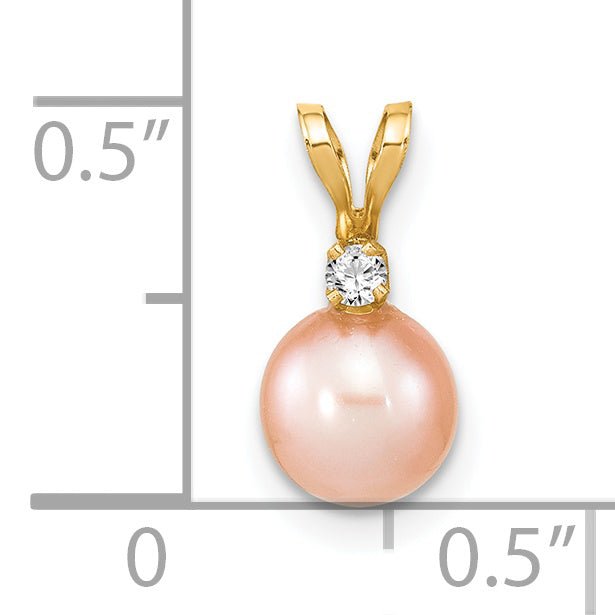 14k 6-7mm Pink Round Freshwater Cultured Pearl and .03 Carat Diamond Pendant XF515