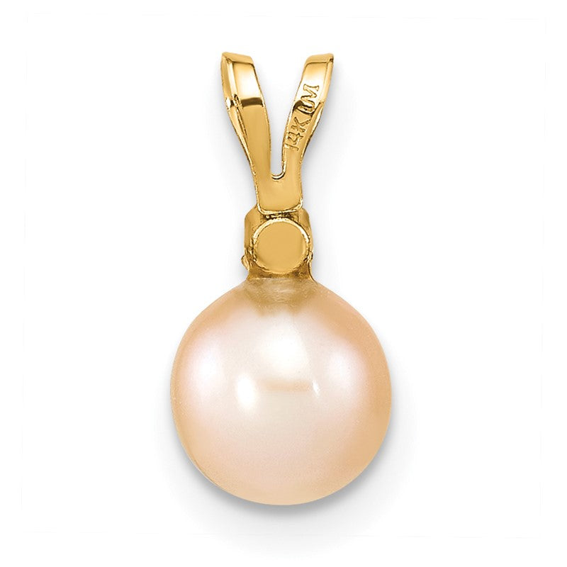 14k 6-7mm Pink Round Freshwater Cultured Pearl and .03 Carat Diamond Pendant XF515