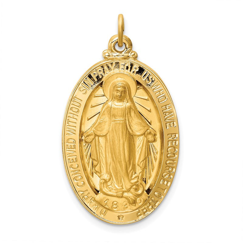 14k Polished and Satin Solid Large Miraculous Medal Oval Pendant XR1755