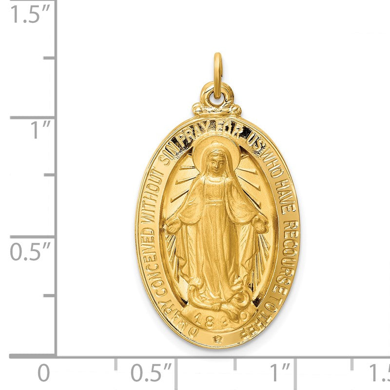 14k Polished and Satin Solid Large Miraculous Medal Oval Pendant XR1755