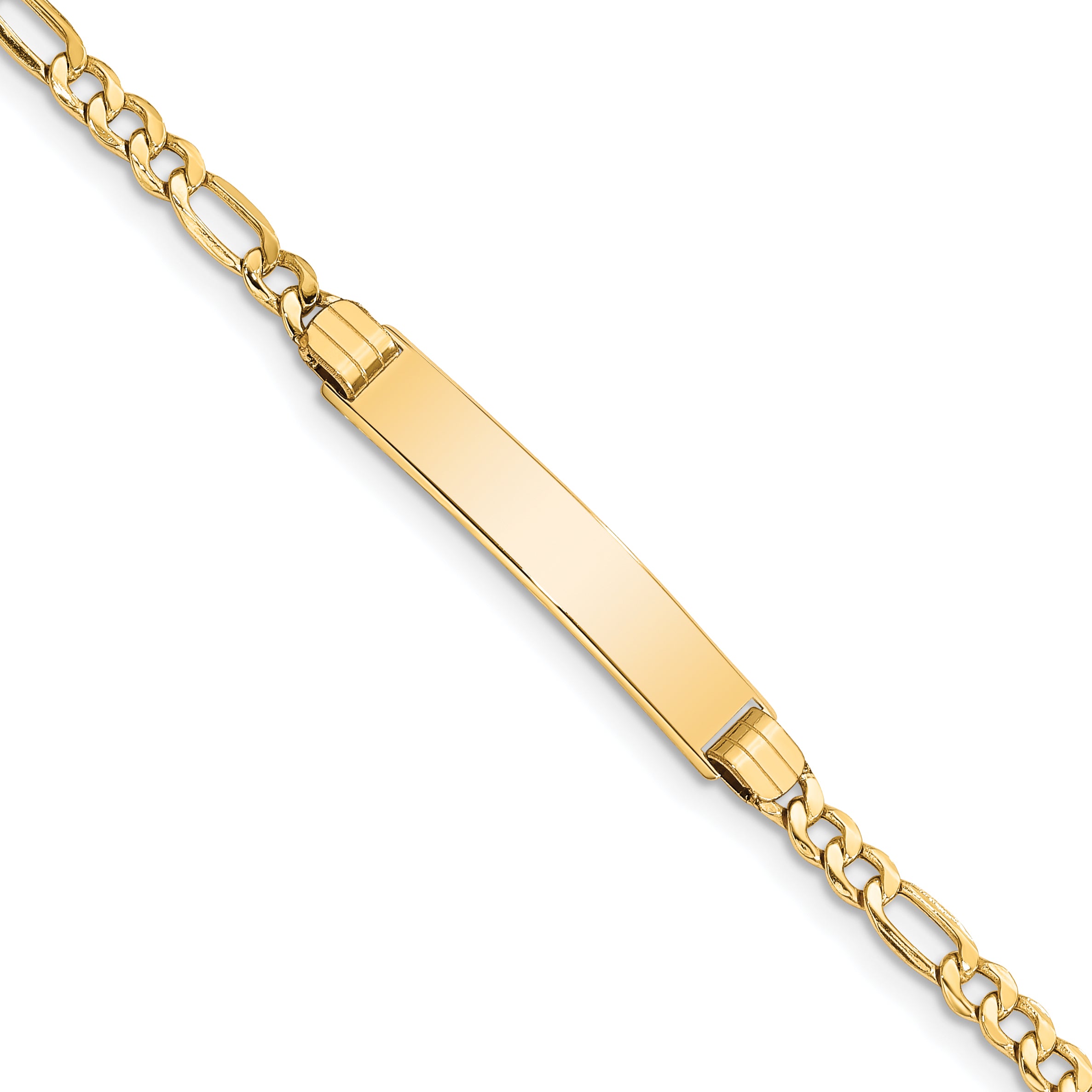14k Polished Semi-Solid Chain/Solid Plate Figaro Link 25.5x5mm Plate 7 inch ID Bracelet DCID107