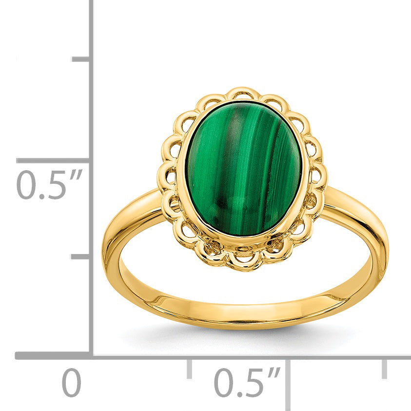 14k 10x8mm Malachite Cabochon Ring Y4494MB