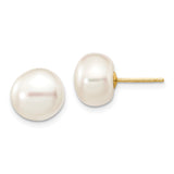 14k 9-10mm White Button Freshwater Cultured Pearl Stud Post Earrings X90BW