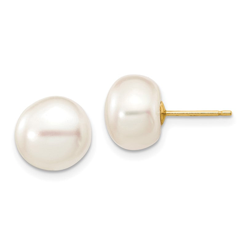 14k 9-10mm White Button Freshwater Cultured Pearl Stud Post Earrings X90BW