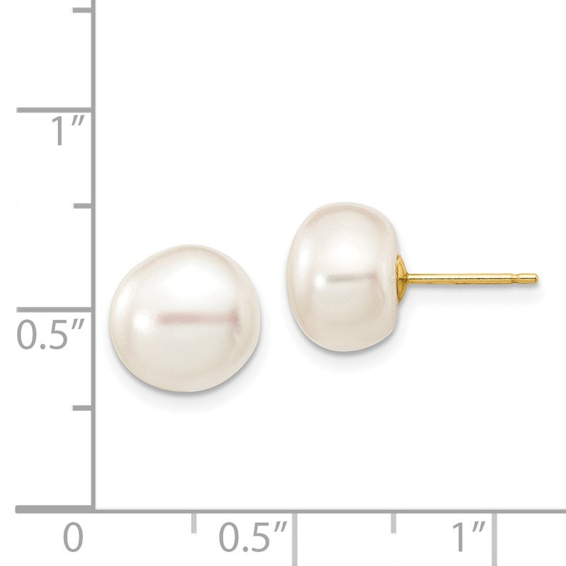 14k 9-10mm White Button Freshwater Cultured Pearl Stud Post Earrings X90BW