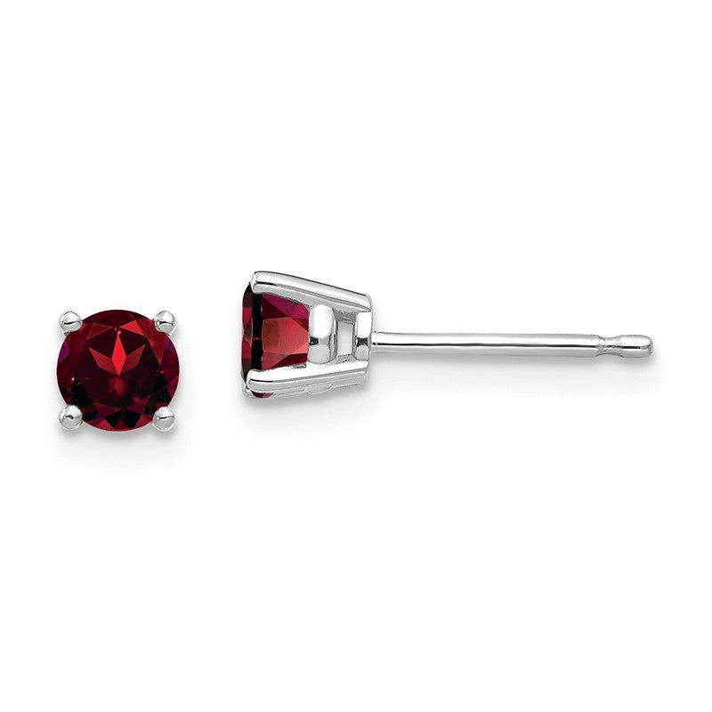 14k White Gold 4mm Round Garnet Post Earrings XE71WGA