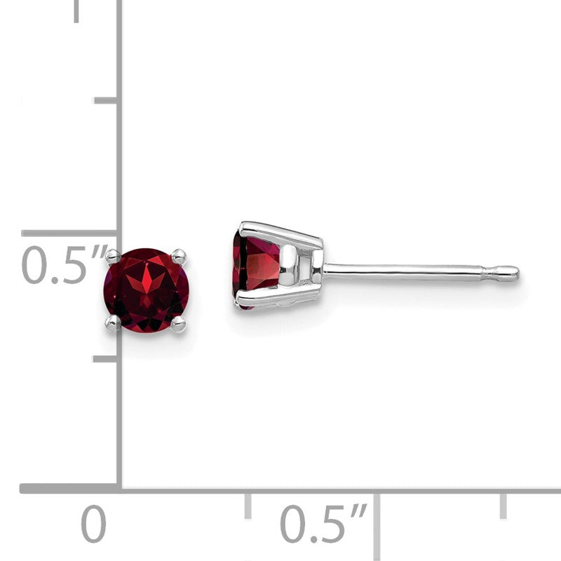 14k White Gold 4mm Round Garnet Post Earrings XE71WGA