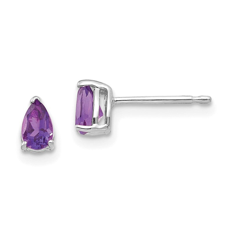 14k White Gold 5x3mm Pear Amethyst Post Earrings XE78WAM
