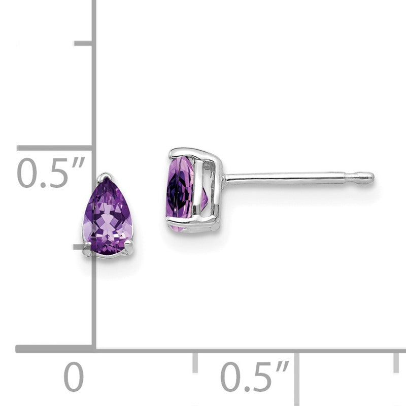 14k White Gold 5x3mm Pear Amethyst Post Earrings XE78WAM