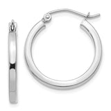 14k White Gold 2x20mm Square Tube Hoop Earrings T1083