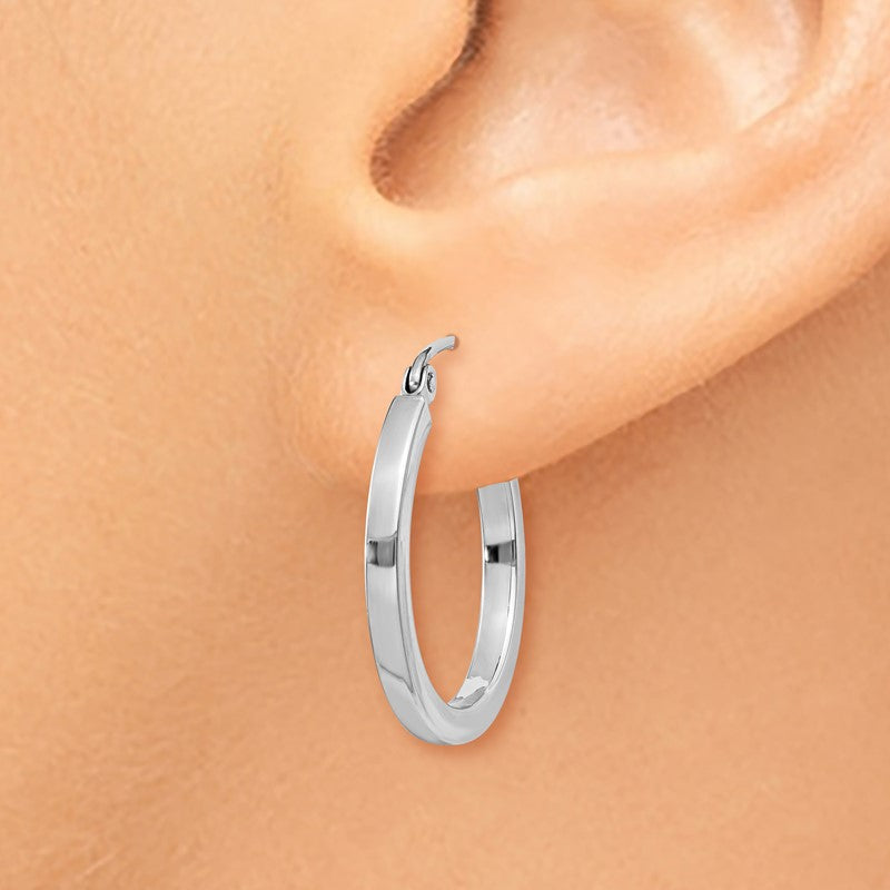 14k White Gold 2x20mm Square Tube Hoop Earrings T1083