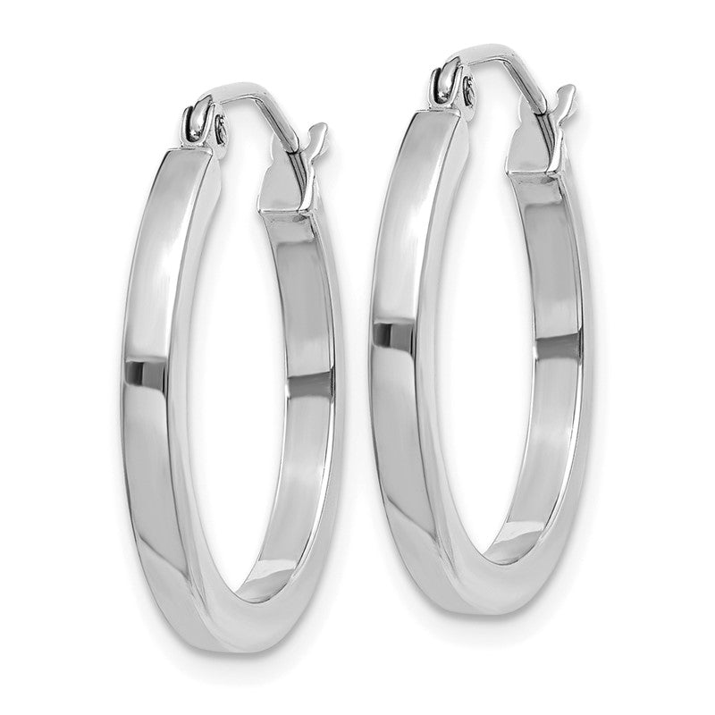 14k White Gold 2x20mm Square Tube Hoop Earrings T1083