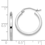 14k White Gold 2x20mm Square Tube Hoop Earrings T1083