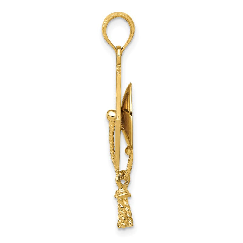 14k Solid Polished 3-D Graduation Cap with Moveable Tassel Pendant C2229