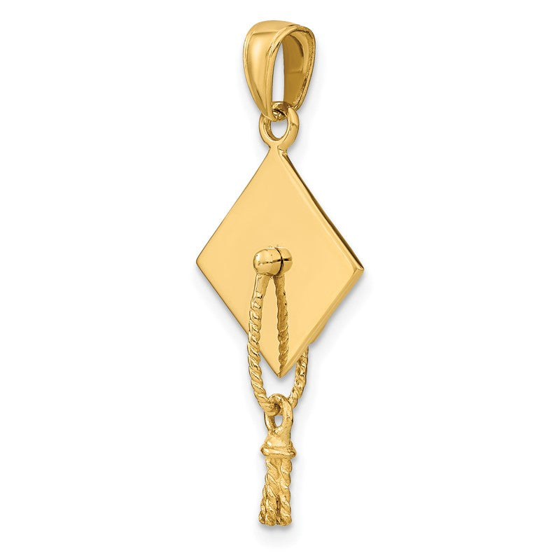 14k Solid Polished 3-D Graduation Cap with Moveable Tassel Pendant C2229