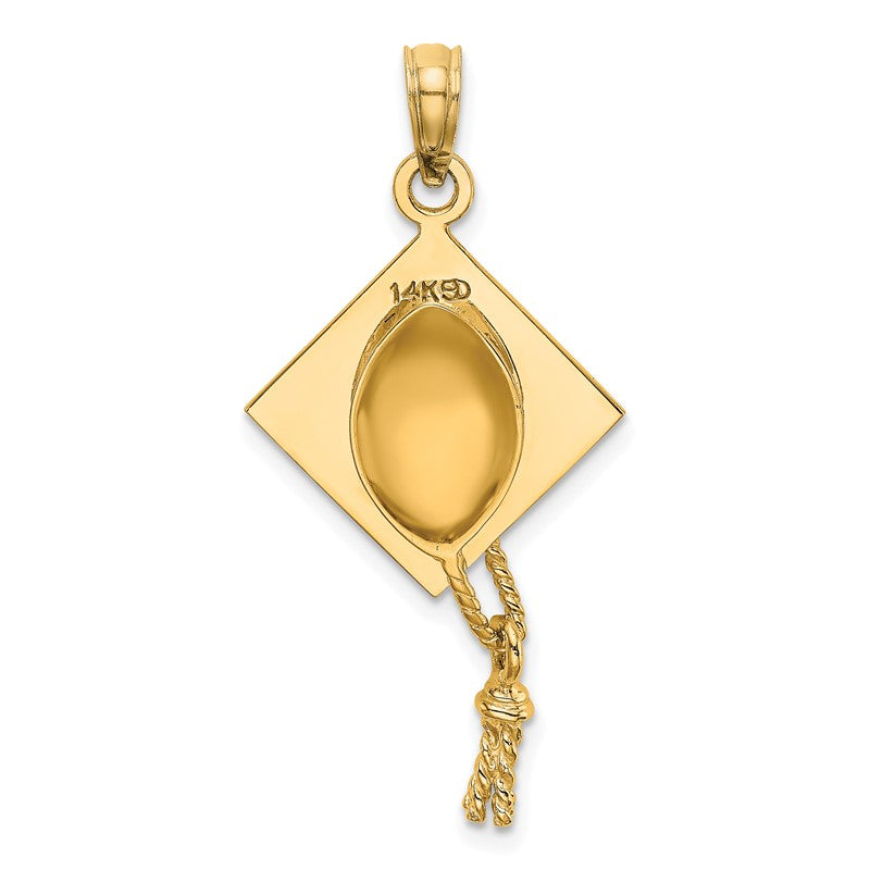 14k Solid Polished 3-D Graduation Cap with Moveable Tassel Pendant C2229