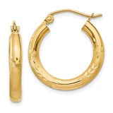 14k 3x20mm Satin Diamond-cut Round Tube Hoop Earrings TC290