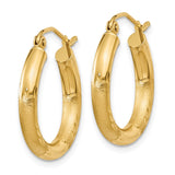 14k 3x20mm Satin Diamond-cut Round Tube Hoop Earrings TC290