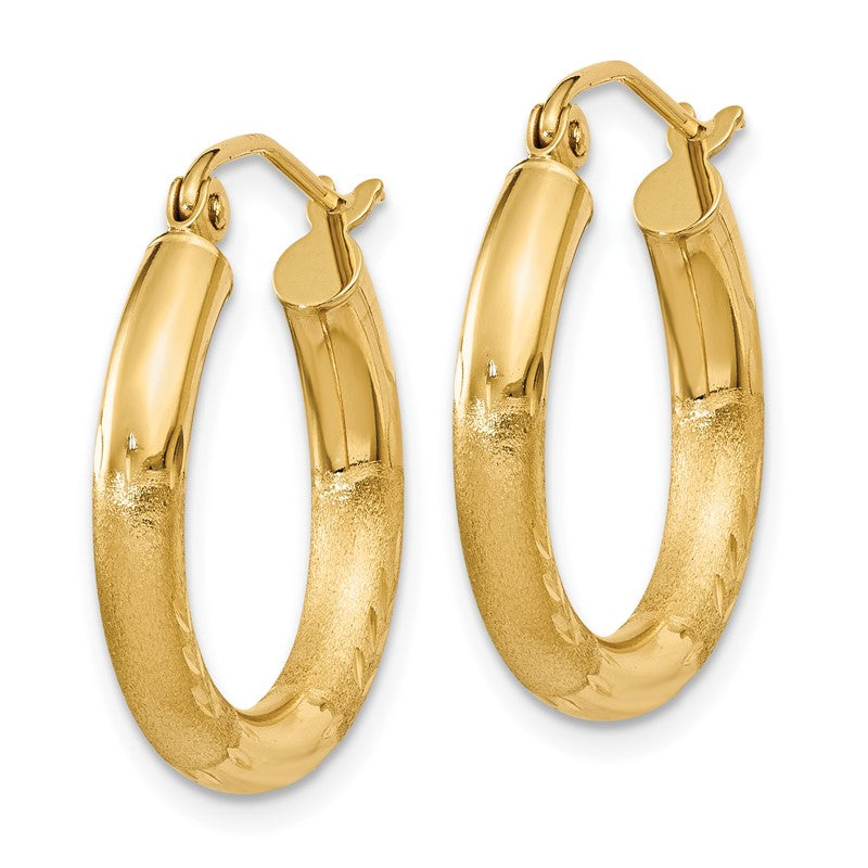 14k 3x20mm Satin Diamond-cut Round Tube Hoop Earrings TC290