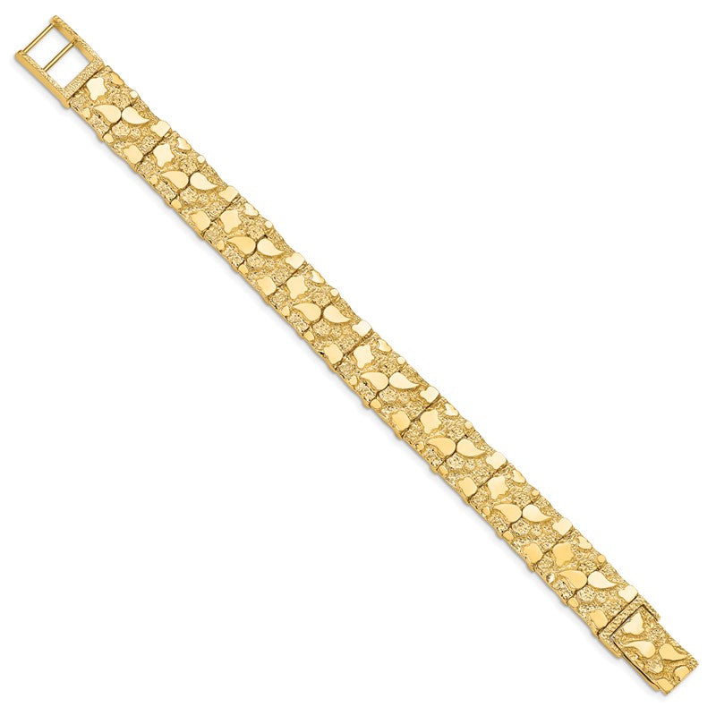14k Polished and Textured 12.50mm 7 inch Nugget Bracelet NB12