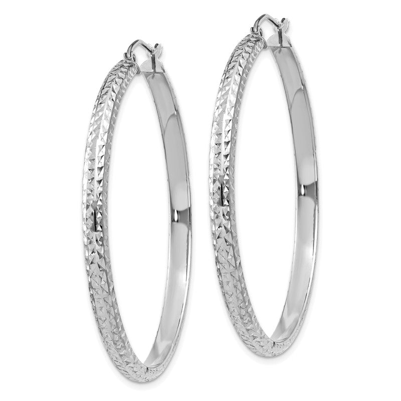 14K White Gold 3.5x46mm Diamond-cut Tube Hoop Earrings TC815